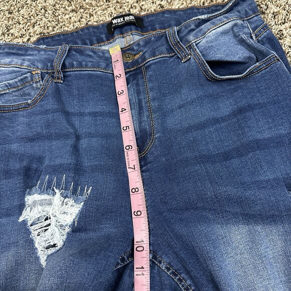 Wax Jean Women's Plus Sz 14 Denim Blue Distressed Dark High Rise Skinny Jeans - Picture 12 of 15